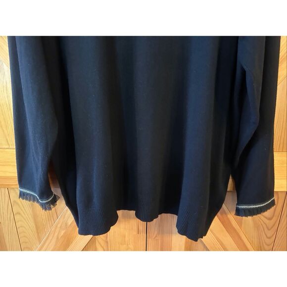LIV Milano Women’s Pullover Sweater Black Lace Ruffle Trim Size 2XL (5469) - Picture 3 of 7
